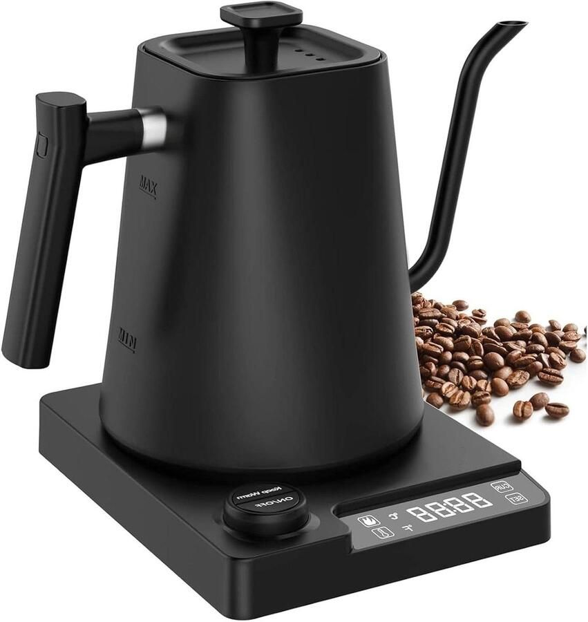 Elektrisch Gooseneck Waterkoker Thee & Koffie Maker Precisie Water Koken 24 Uur Warmhoudfunctie 0.9 Liter Zwart
