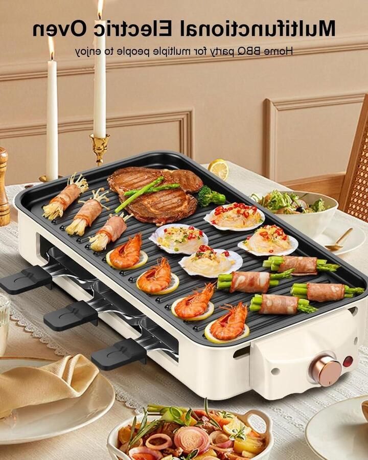 Elektrisch Grill Gereedschap Binnen Grillplaat Binnen Grillen 3-in-1 Multifunctioneel 46 x 22.6 x 9 cm Off-white