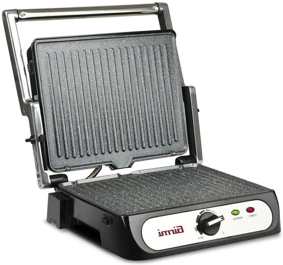 Elektrisch Grillapparaat Contactgrill Plancha Binnen Grillen Roestvrij Staal 2000 Watt Zilver