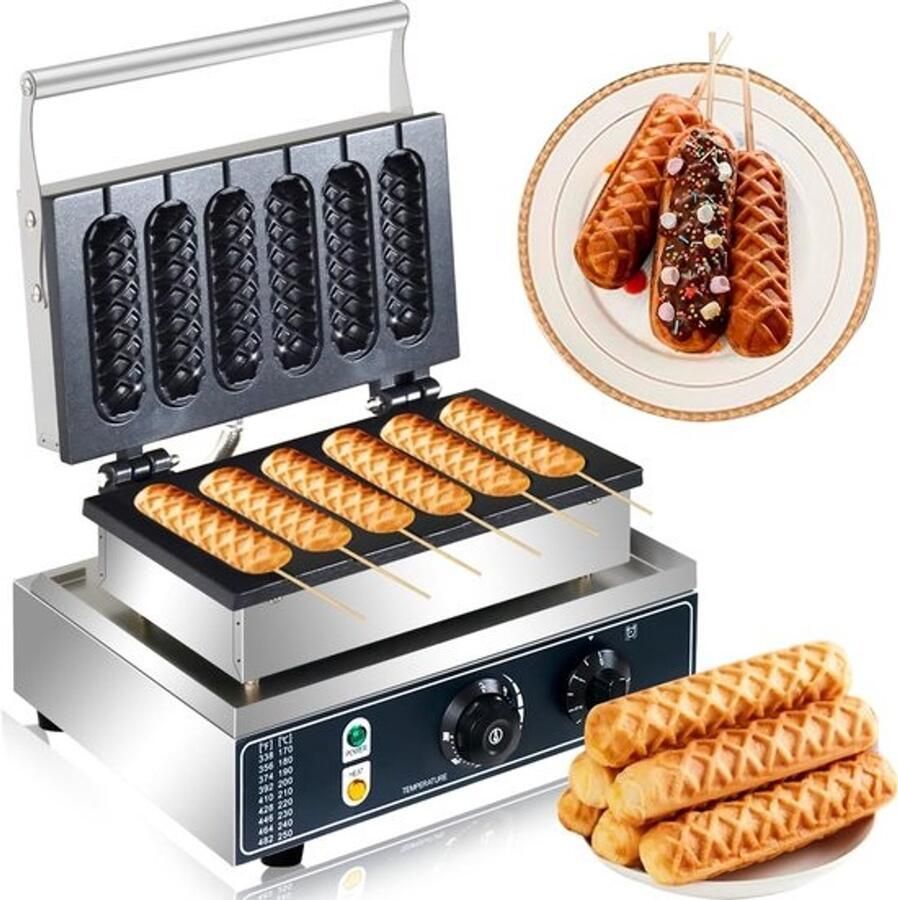 Elektrisch hotdogwafelijzer 1600W Lollystokwafels met antiaanbaklaag