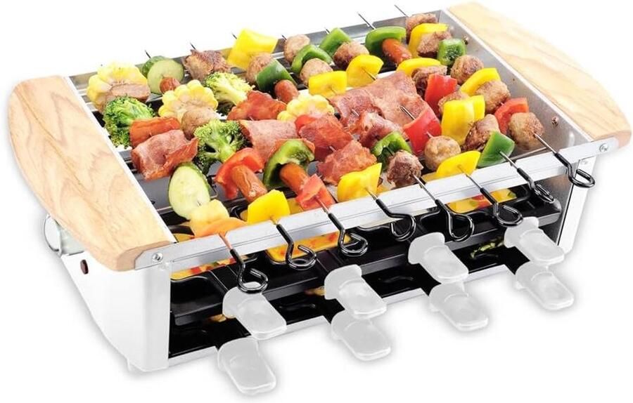 Elektrisch huishoudelijk apparaat Keukenapparaat Raclette Gezellig tafelen Instelbare thermostaat 8 personen Wit Hout