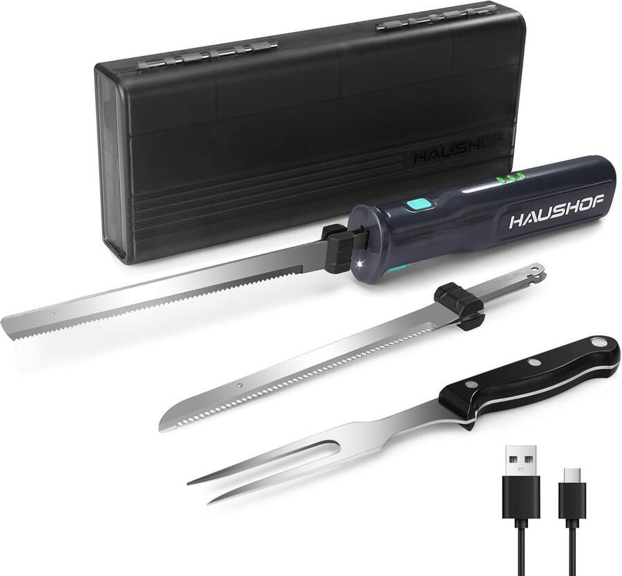Elektrisch Keukenmes Snoerloos 8V Roestvrijstalen Messen voor Brood Vlees en Kaas met Oplaadbare Batterij en Opbergdoos