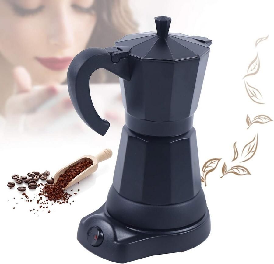 Elektrisch Koffiezetapparaat Mokka Pot Koffie Zetten Aparte Bodem 300 ml Zwart