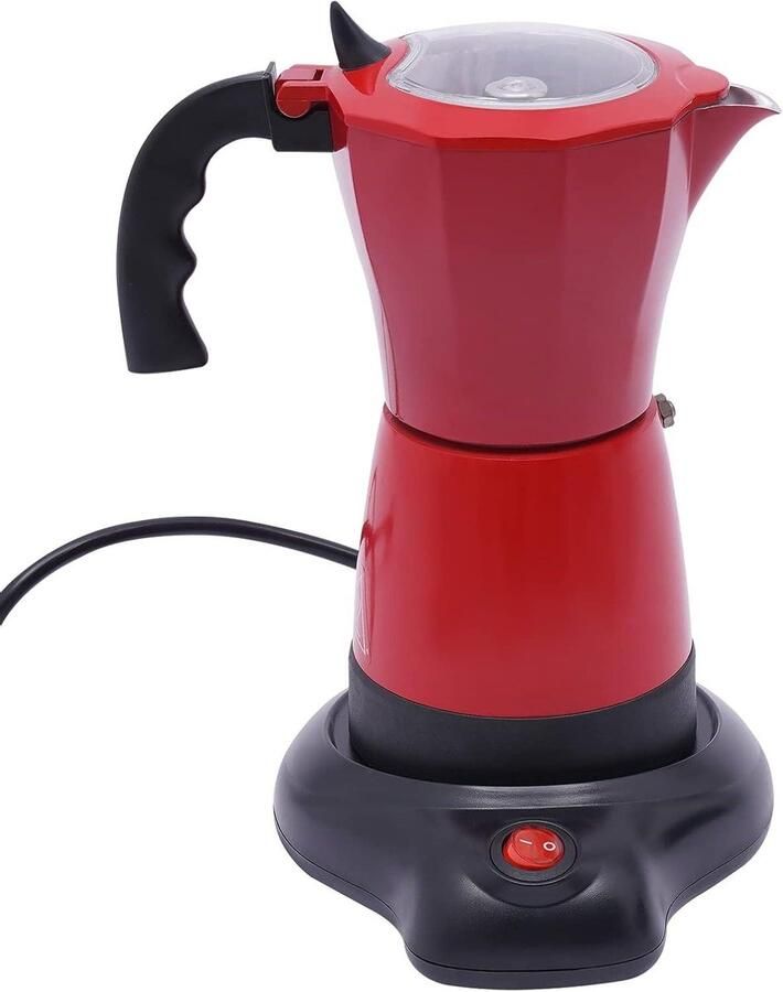 Elektrisch Koffiezetapparaat Espressokoker Moka Thuis Koffie Maken Hoge Efficiëntie 480W 300 ml Rood