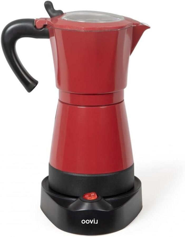 Elektrisch Koffiezetapparaat Italiaanse Moka Koffie Zetten Met Warmhoudfunctie 6 Kopjes Chili Rood