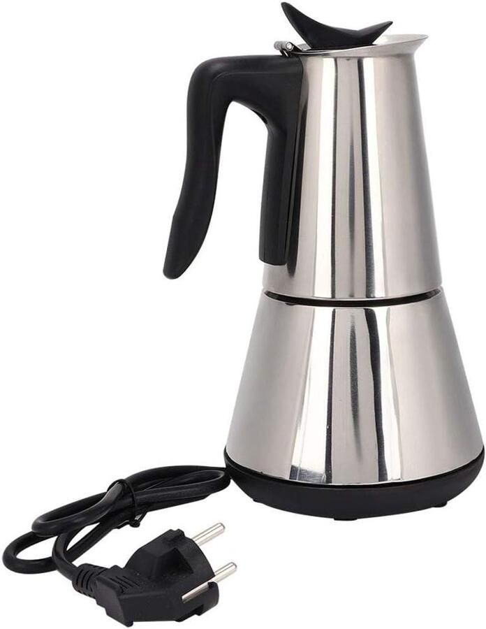 Elektrisch Koffiezetapparaat Moka Pot Koffie Zetten Roestvrij Staal 300 ml Zilver
