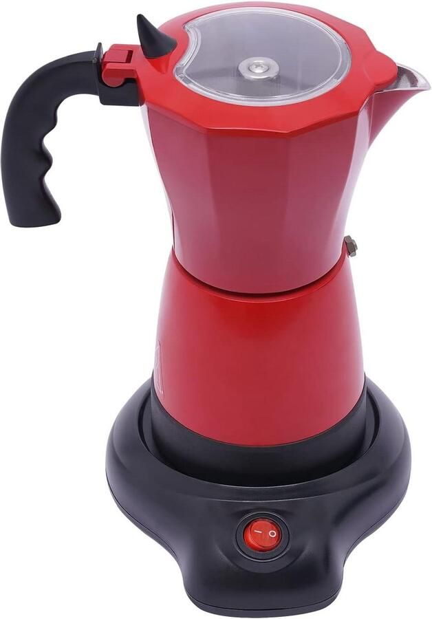 Elektrisch Koffiezetapparaat Mokka Pot Thuis Koffie Maken Hoge Efficiëntie 480W 6 Kopjes 300ml Glanzend Rood