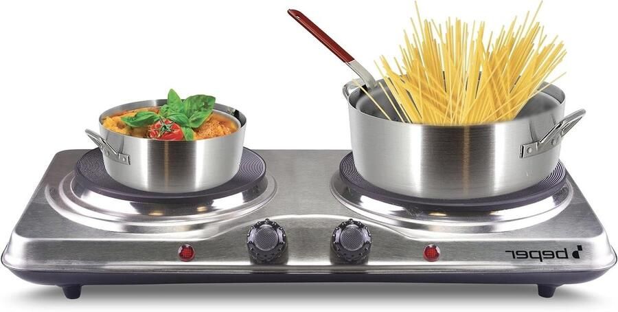 Elektrisch kookplaat Dubbele pit Koken op locatie 5 temperatuurstanden 2 platen Zilver