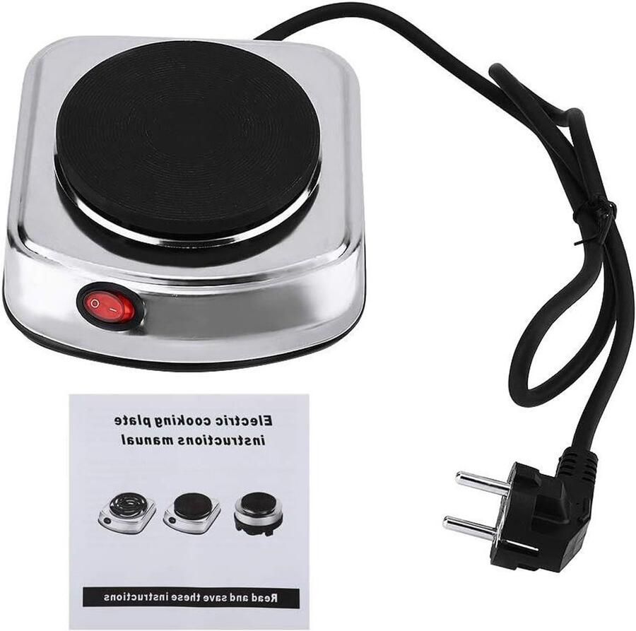 Elektrisch Kookplaatje Mini Fornuis Koken Onderweg Compact Draagbaar 6 x 15.5 cm Zwart