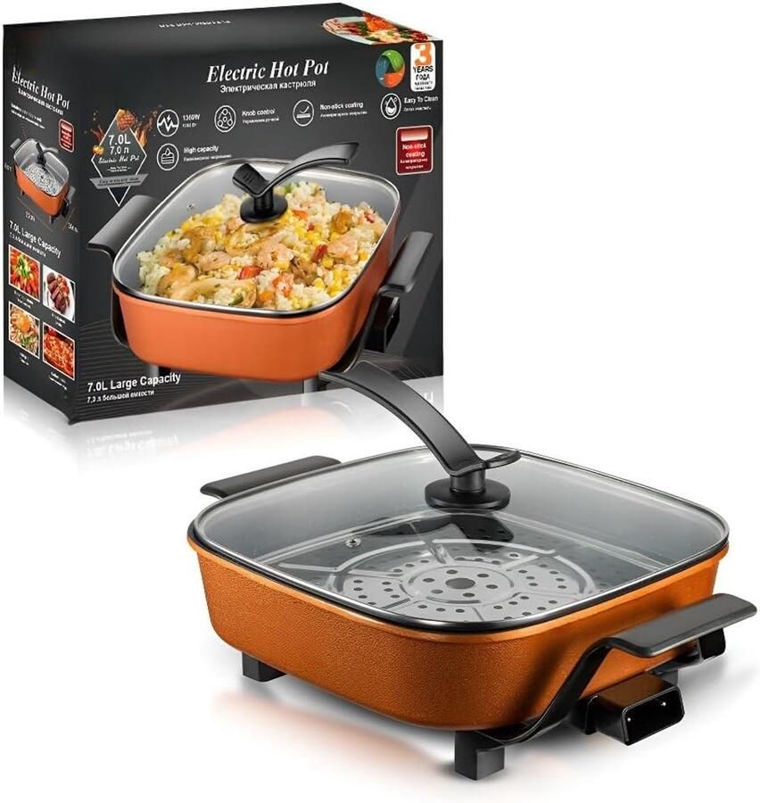 Elektrisch kooktoestel Compacte pan Thuis koken Antiaanbaklaag 10x10x10mm Zwart
