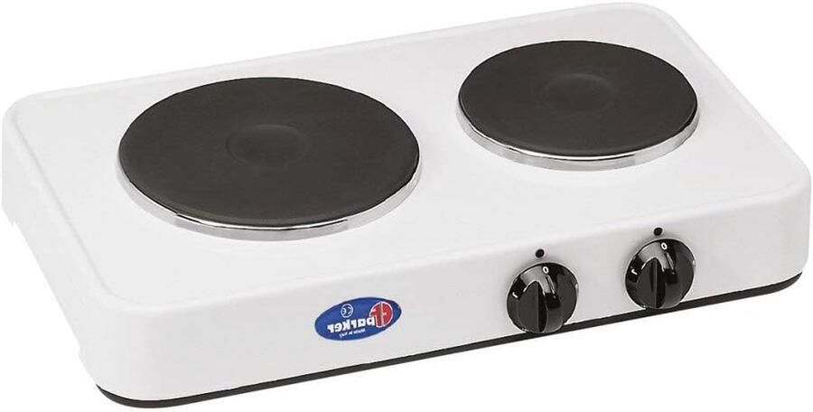 Elektrisch Kooktoestel Dubbele Kookplaat Koken aan Huis Twee Platen 48 x 29 x 9 cm Wit