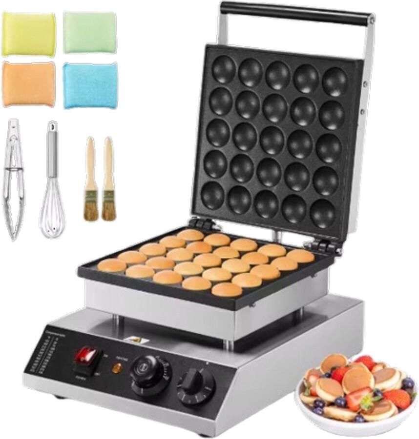 Elektrisch Mini Wafelijzer 25 Stuks Nederlandse Pannenkoeken & Dorayaki Maker 1700W Anti-aanbak Instelbare Temperatuur Ideaal voor Ontbijt Snacks & Feestjes Gemakkelijk Schoon te Maken Roestvrij Staal Knapperig & Donzig