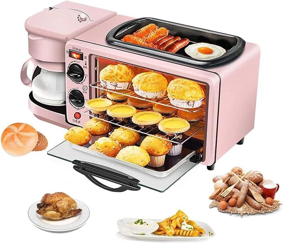 Elektrisch Ontbijt Apparaat Ontbijtstation Keuken Snel Ontbijt Maken 3-in-1 Multifunctioneel 9 Liter Capaciteit Roze