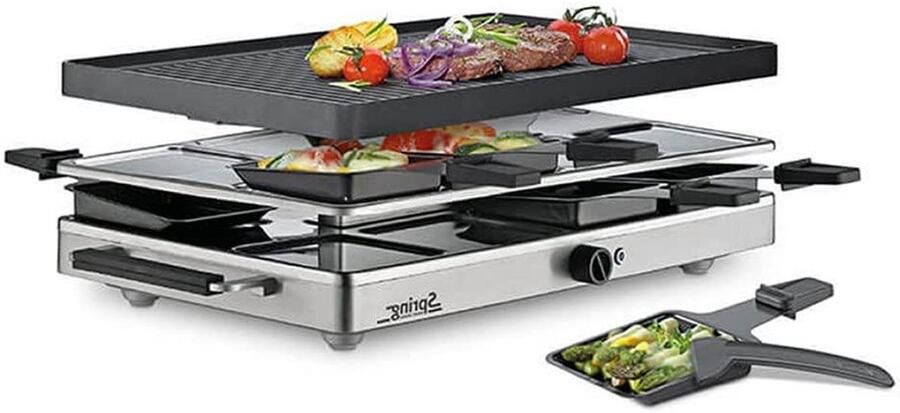 Elektrisch Tafel Grill Raclette Set Gezellig Eten Dubbelzijdig Grilloppervlak 8 Personen Zwart