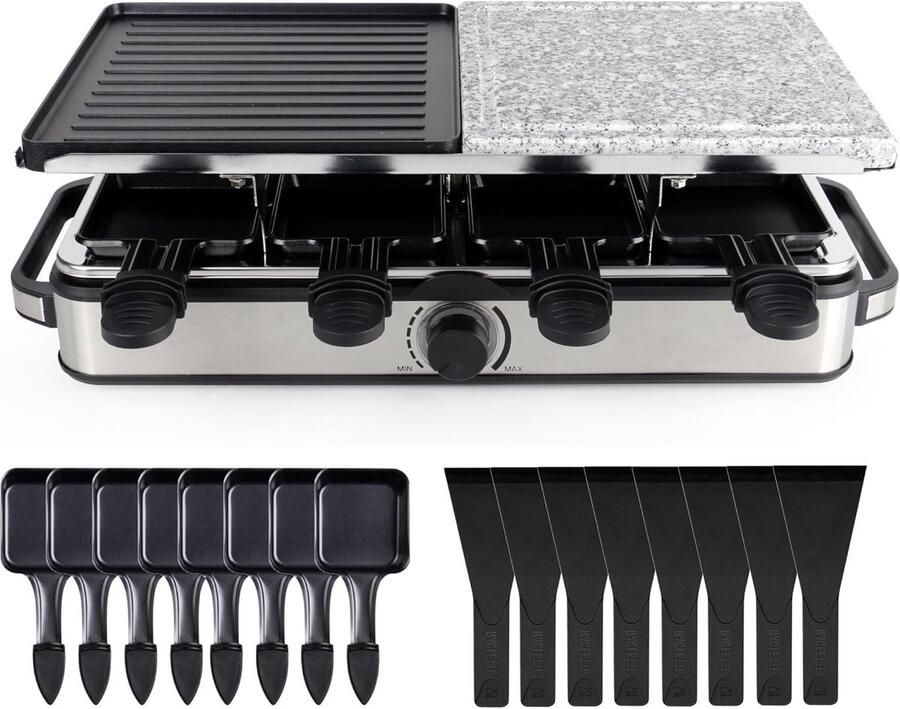 Elektrisch Tafelgrill Raclette Set voor 8 Personen met Grillplaat en Steengrill