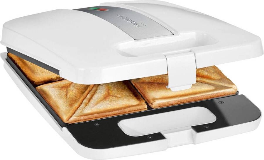 Elektrisch tosti-ijzer met 4 sneetjes driehoekige tosti-platen Automatische temperatuurregelaar 1200 watt Wit