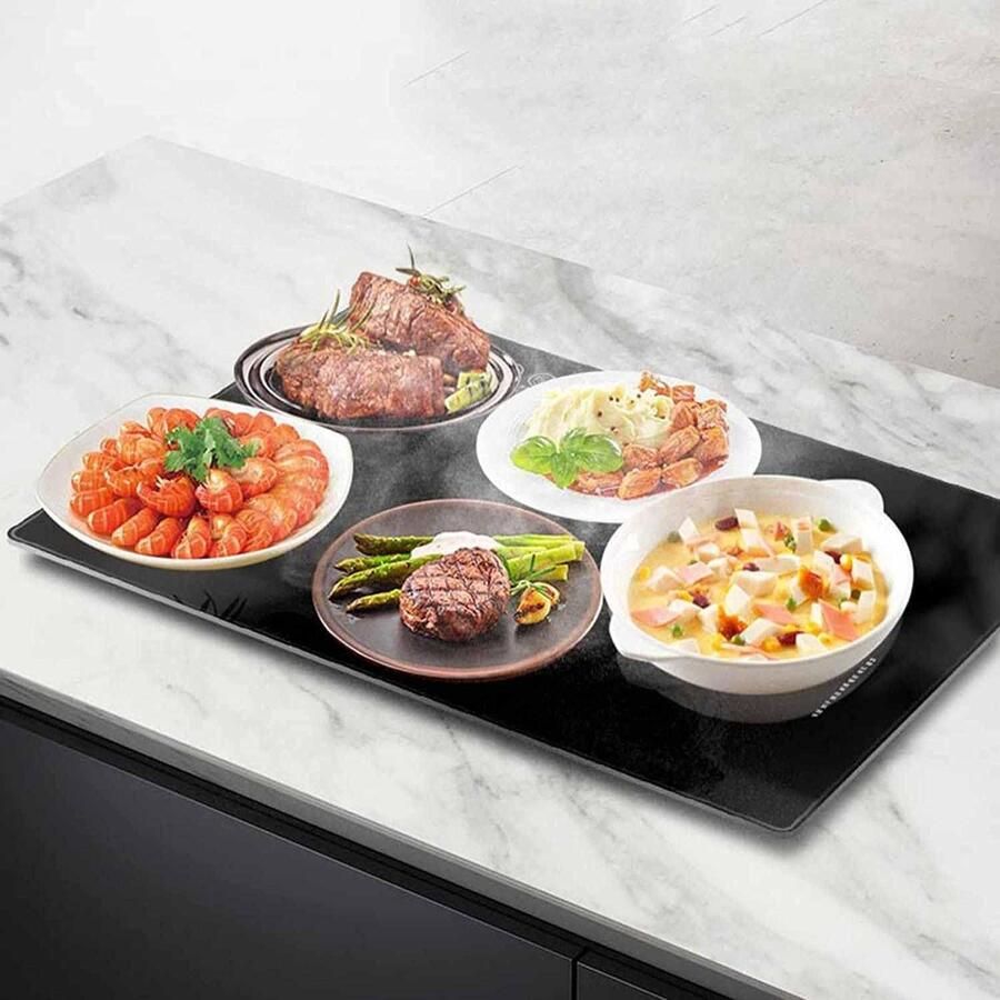 Elektrisch Verwarmbord Warmhoudplaat Gerechten Warm Houden Gehard Glas Oppervlak 40 x 26 cm