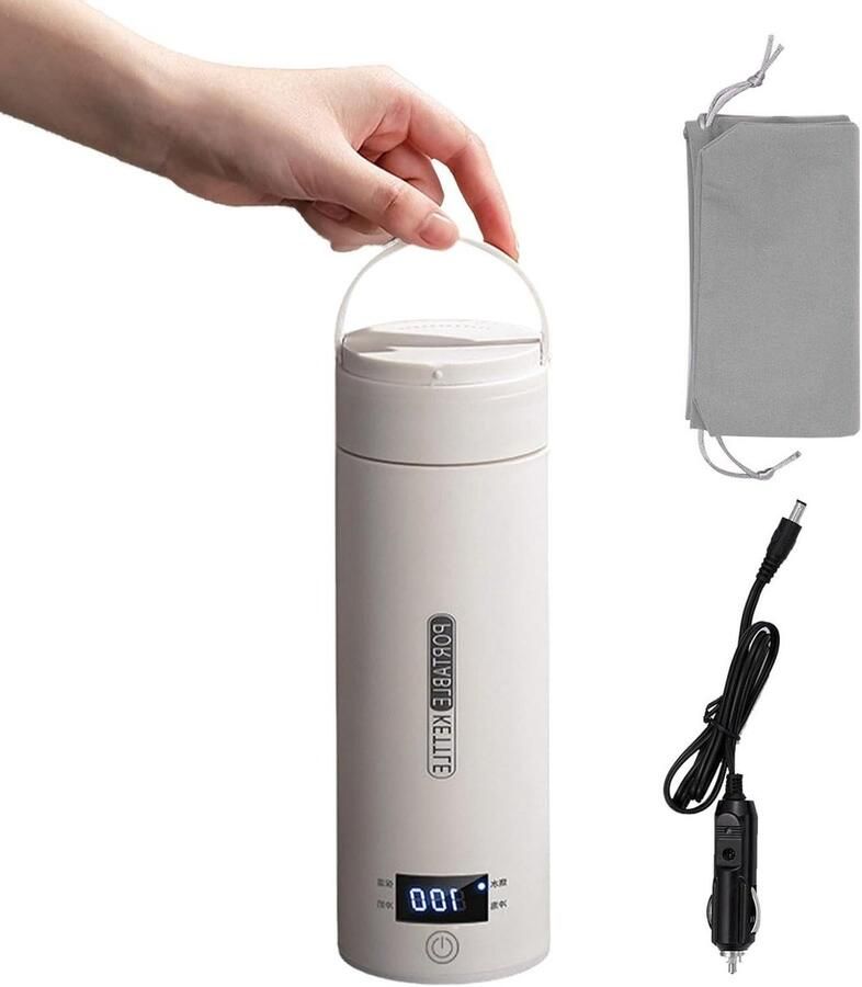 Elektrisch Verwarmde Mok Auto Waterkoker Onderweg Dranken Bereiden Met LCD Display 400 ml Wit