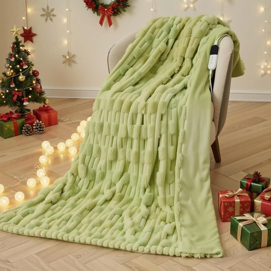 Elektrisch Verwarmend Dekentje Zachte Plaid Lekker Opwarmen Dubbelzijdig Comfort 130x180 cm Groen