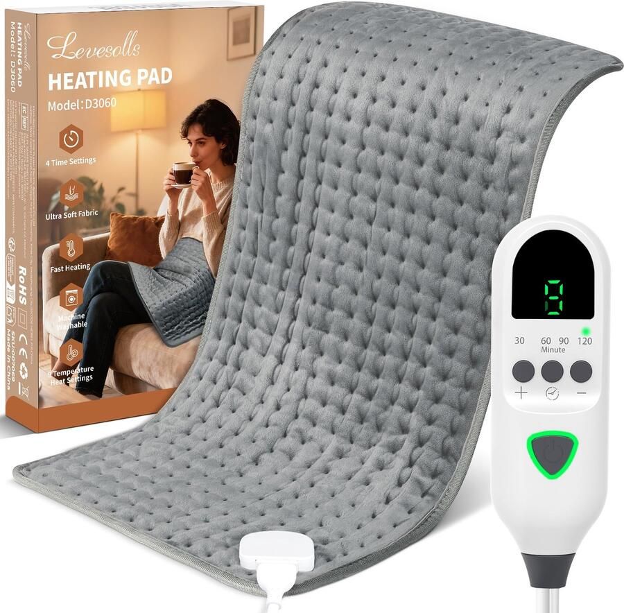 Elektrisch verwarmingskussen 60 x 30 cm 9 temperatuurniveaus 4 timerinstellingen snel opwarmen m-winkel