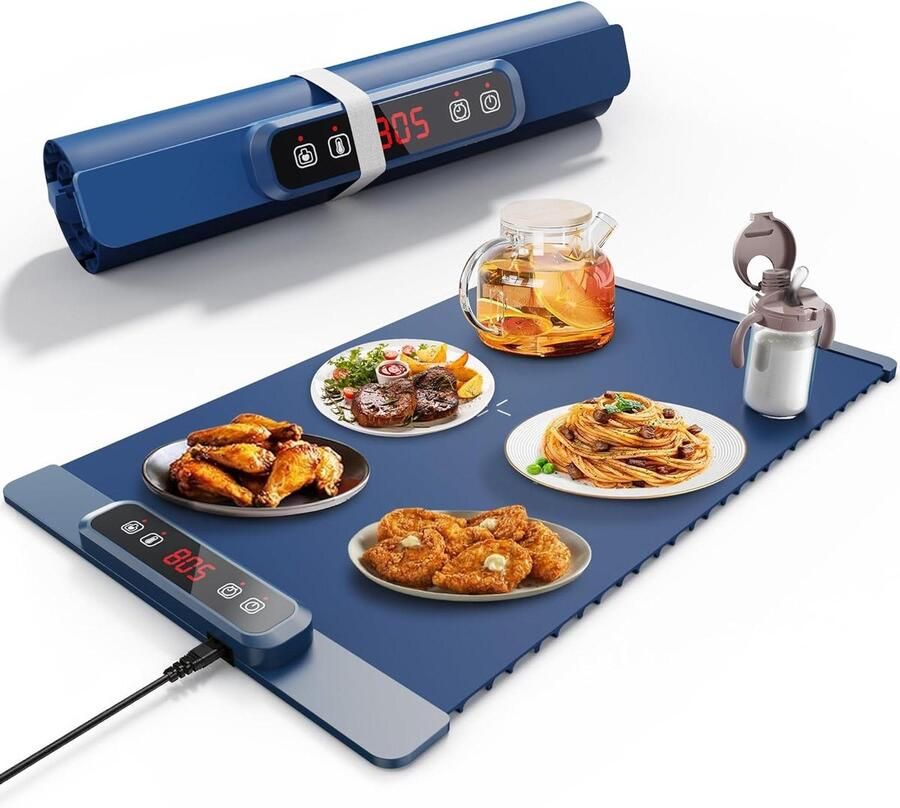 Elektrisch Verwarmingsplateau Draagbaar Verwarmingsbord Eten Warm Houden Snel Oppervlak Verwarmen 60x40cm Blauw