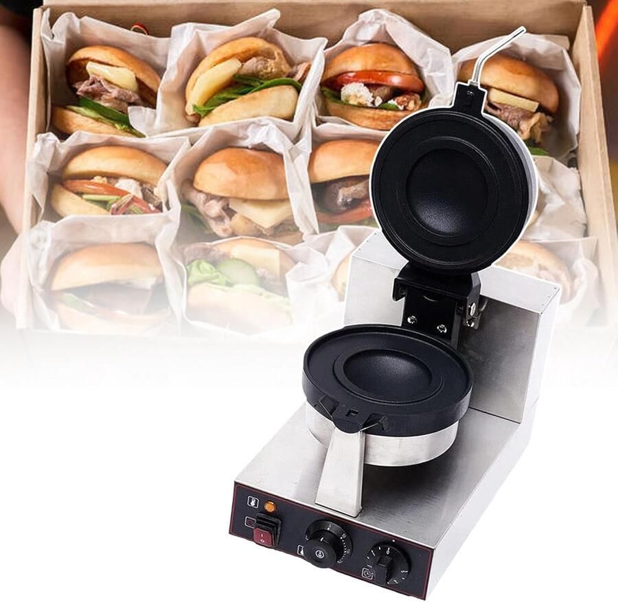 Elektrisch Wafelijzer Burgerpers Panini Snacks Maken Draaibaar Dubbelzijdig 1.3 2.4 Kw Zwart