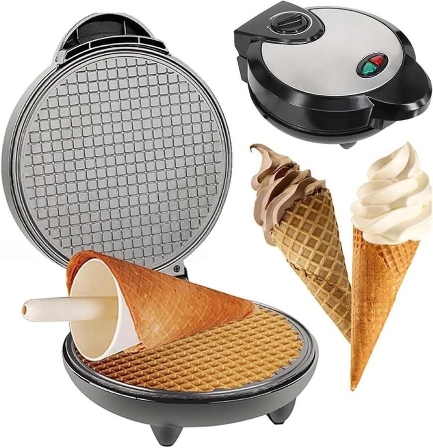 Elektrisch Wafelijzer Ijshoorntjes Maker Lekkere Snacks Maken Dubbelzijdige Verwarming 1200W Vermogen Zilver