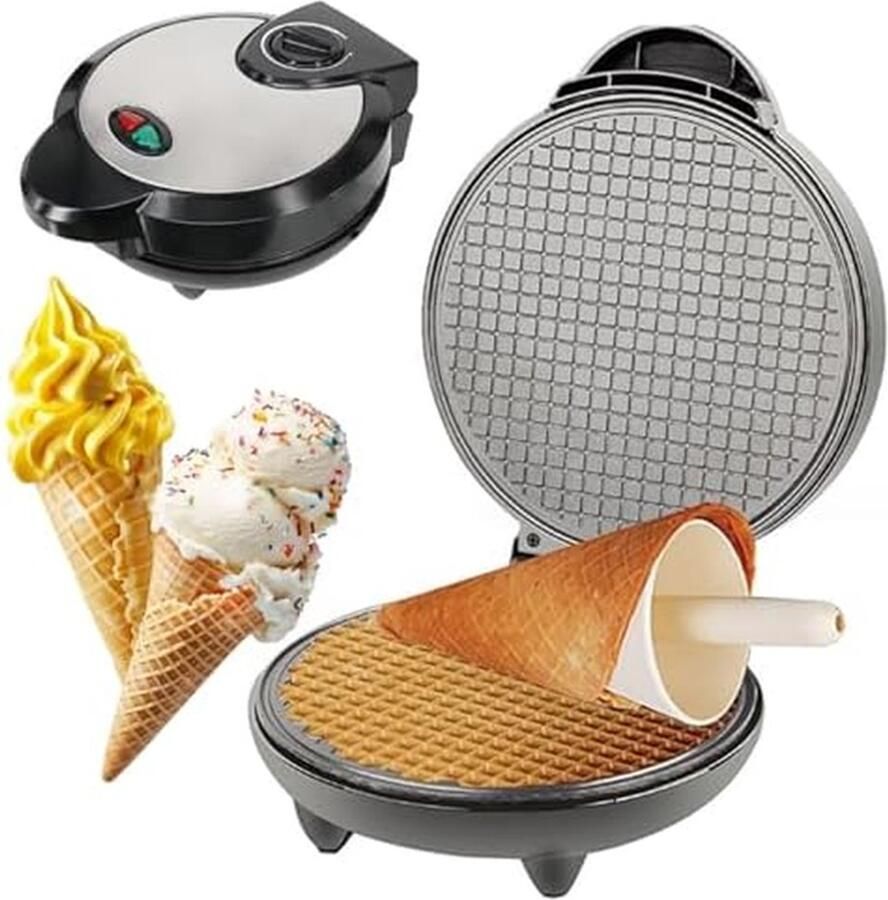 Elektrisch Wafelijzer IJshoorntjesmaker Rolletjesmaker Zelf Lekkere Snacks Maken Dubbelzijdige Verwarming 20 cm RVS