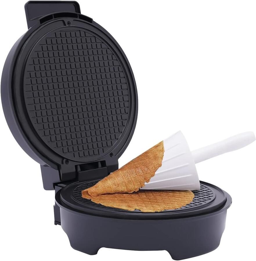 Elektrisch Wafelijzer IJswafelmaker Hoorntjes Zelf Wafels Maken Instelbare Thermostaat 21 x 24 x 30 cm Zwart