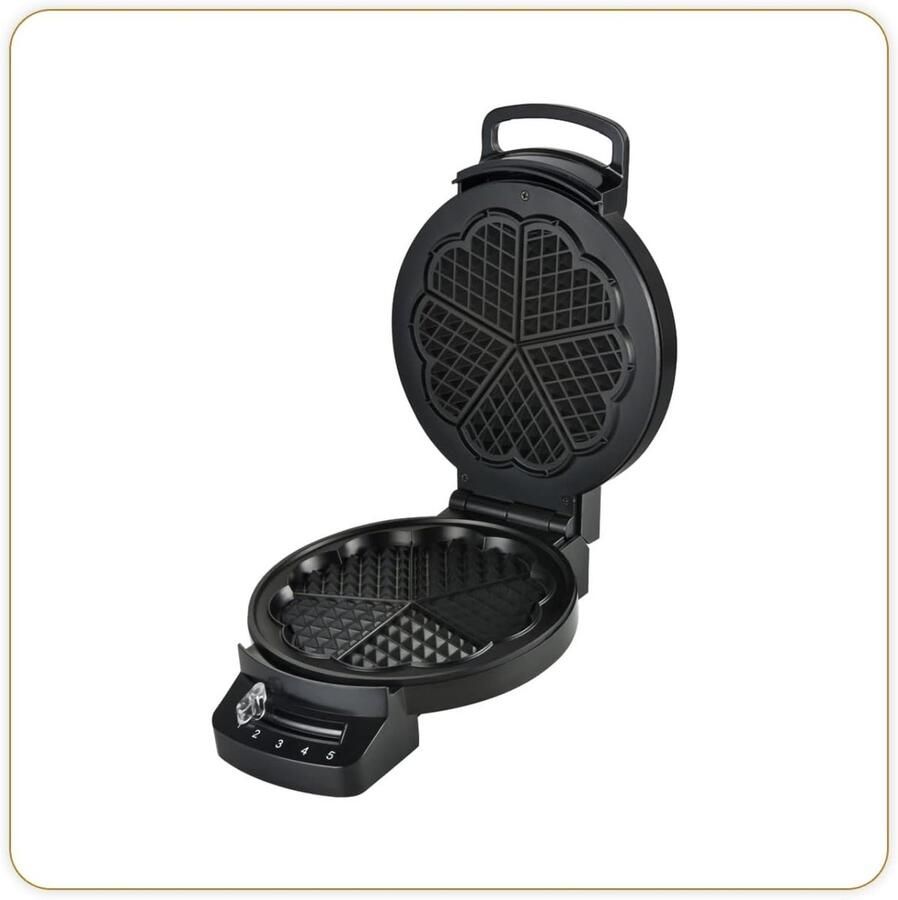 Elektrisch Wafelijzer voor 5 Hartvormige Wafels – 1200 Watt – Regelbare Thermostaat – Snelle Opwarmtijd