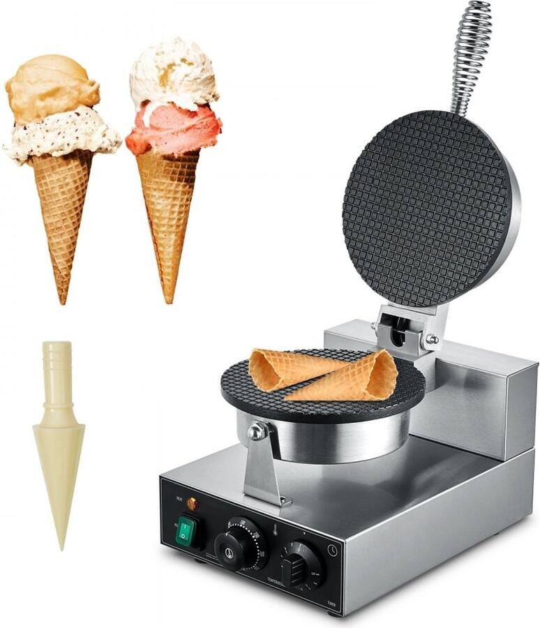 Elektrisch wafelijzer voor ijshoorntjes Commerciële ijshoornmachine 1230W Antiaanbaklaag Temperatuur- en tijdregeling Met handvat Voor horeca en thuis