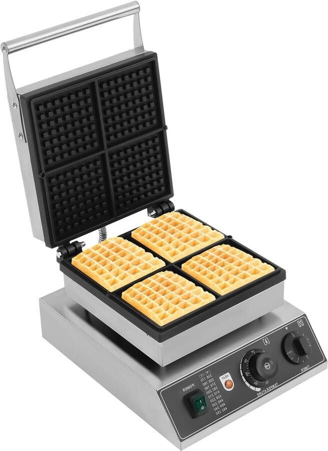 Elektrisch Wafelijzer Wafelmaker Apparaat Wafels Bakken Vier Vormen Tegelijk 1750W Zwart Zilver