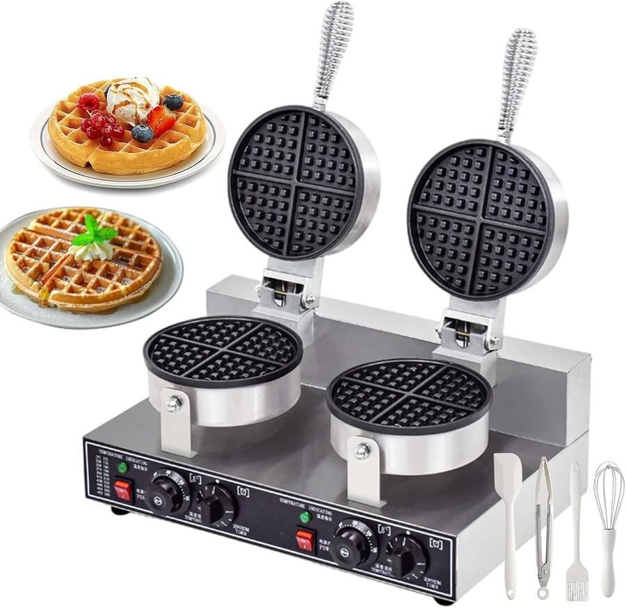 Elektrisch Wafelijzer Wafelmaker Bakplaat Ontbijt Maken Dubbelzijdig Verwarmen 18x18 cm Zilver