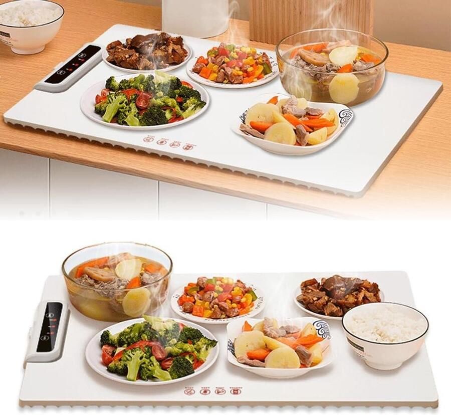 Elektrische Warmhoudlade Voedselwarmer Placemat Eten Warm Houden Instelbare Temperatuur 60 cm Oppervlak Wit