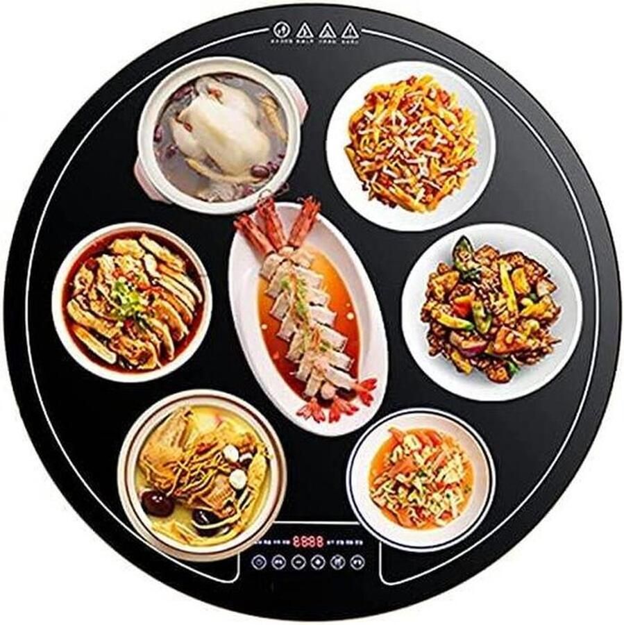 Elektrisch Warmhoudplateau Verwarmingsplaat Buffet Eten Warm Houden Draaibare Glasplaat 60 cm Diameter Zwart