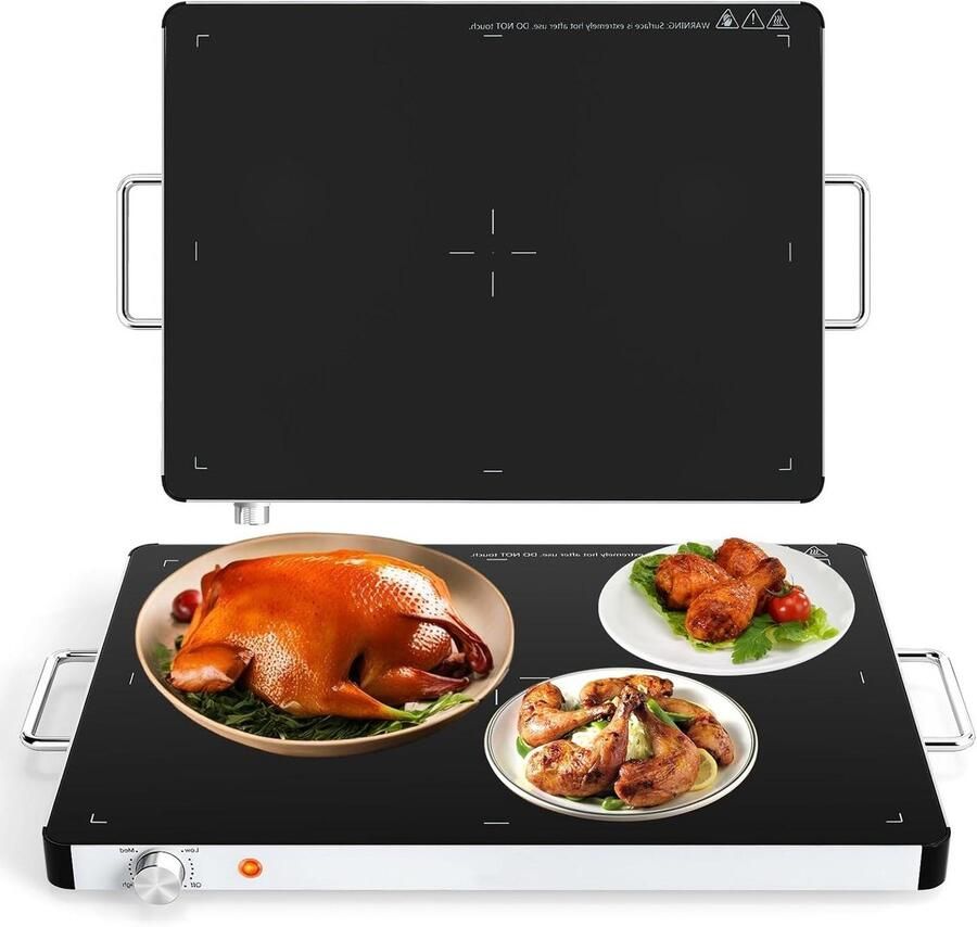 Elektrisch Warmhoudplateau Verwarmingsplaat Buffet Eten Warm Houden Dubbele Verwarmingselementen 53 x 40 cm Zwart