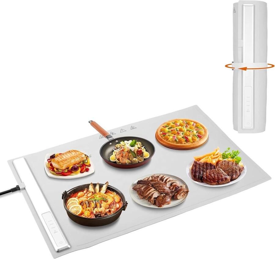 Elektrisch Warmhoudplateau Voedselwarmer Buffet Feesten 3 Instelbare Temperaturen 61 x 40 cm Grijs