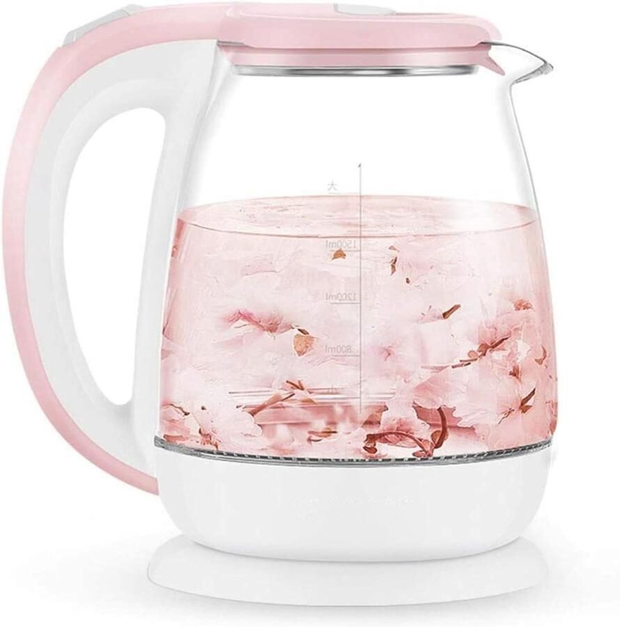 Elektrisch Waterkoker Kookketel Glas Dranken Bereiden Snel Koken 1.8 Liter Roze
