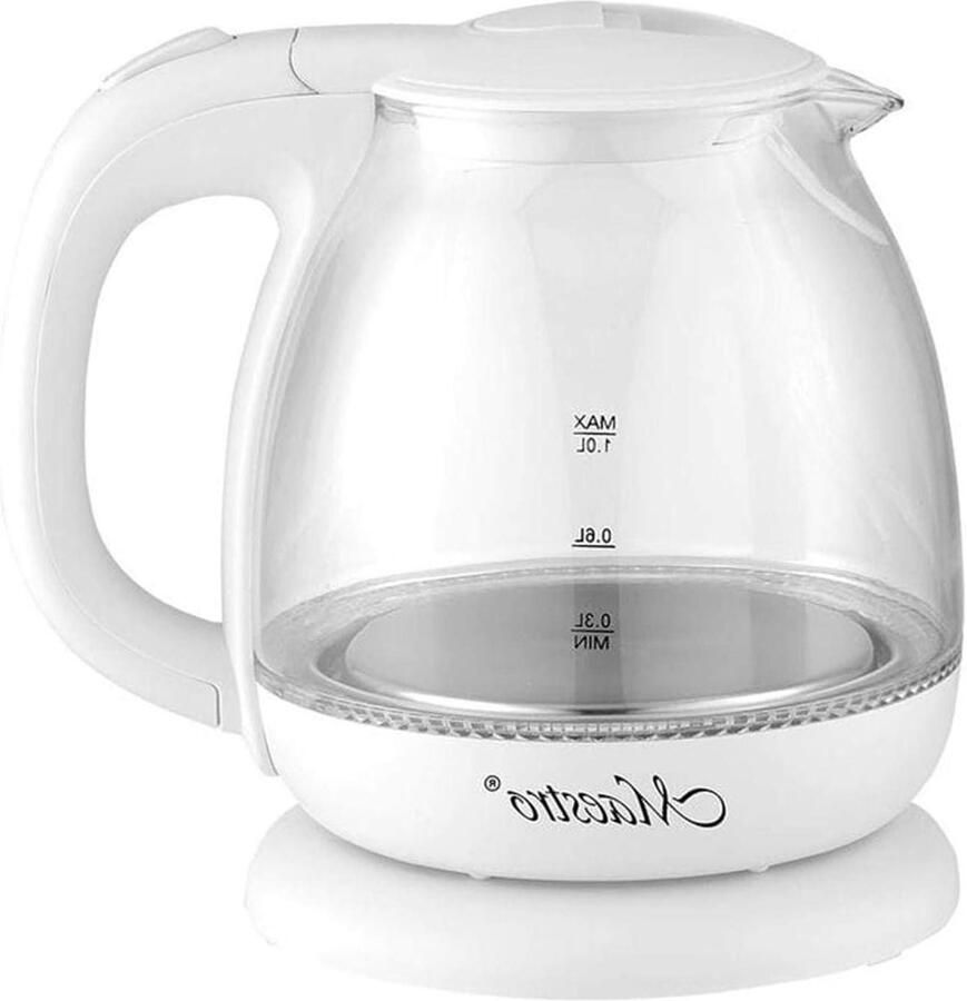 Elektrisch Waterkokertje Waterkoker Glas Snel Water Koken Verborgen Verwarmingselement 1 Liter Wit
