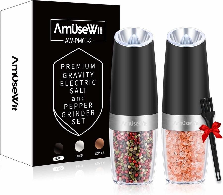 Elektrisch Zout Pepermolen Set Automatisch met LED Verlichting 1 Hand Bediening Verstelbare Korrelgrootte Keramische Maalsteen Incl. Borstel