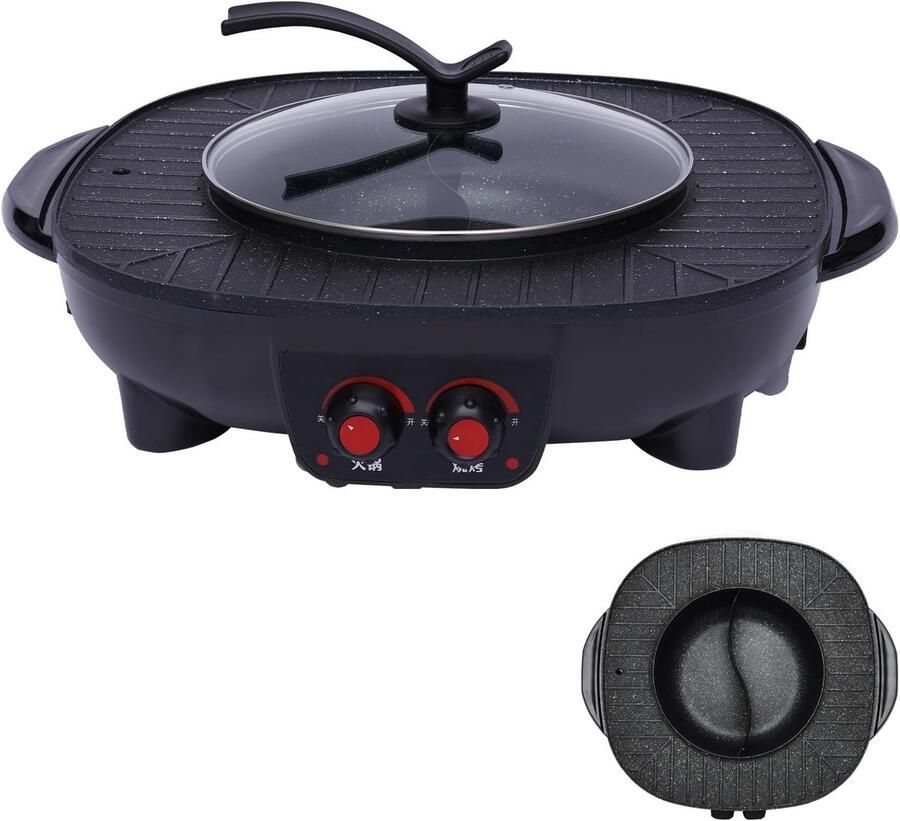 Elektrische 2-in-1 Hot Pot en Grill (2000W) Multifunctionele Tafelgrill voor 5-6 Personen