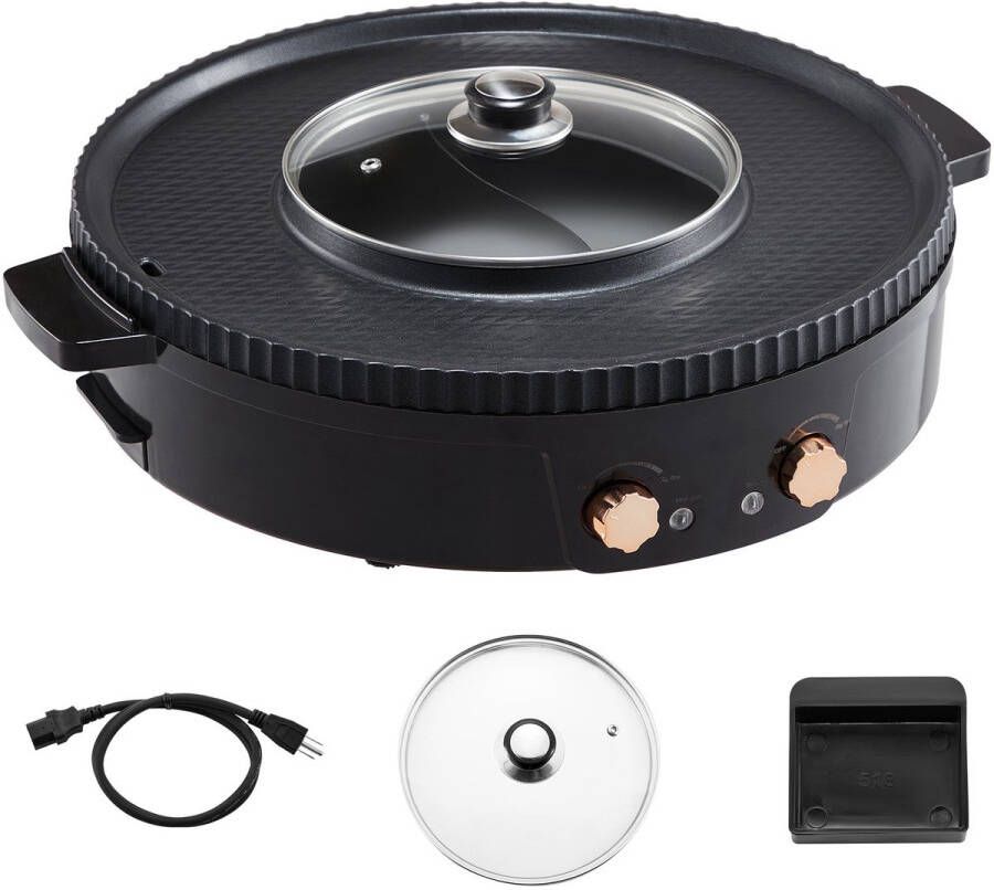 Elektrische 2-In-1 Kookpot met Grill 1800 W Rookloze Bbq-Grill En Nederlandse Oven met Aparte Temperatuurregeling Antiaanbakoppervlak Geschikt voor 2-8 Personen