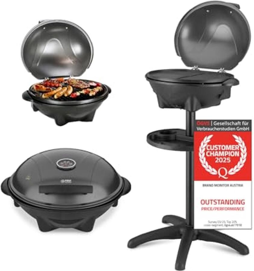 Elektrische 2 in 1 Tafelgrill en Standaard Barbecue 2400W Opvouwbare Grill voor Balkon en Terras met Deksel Thermometer en Opbergruimte