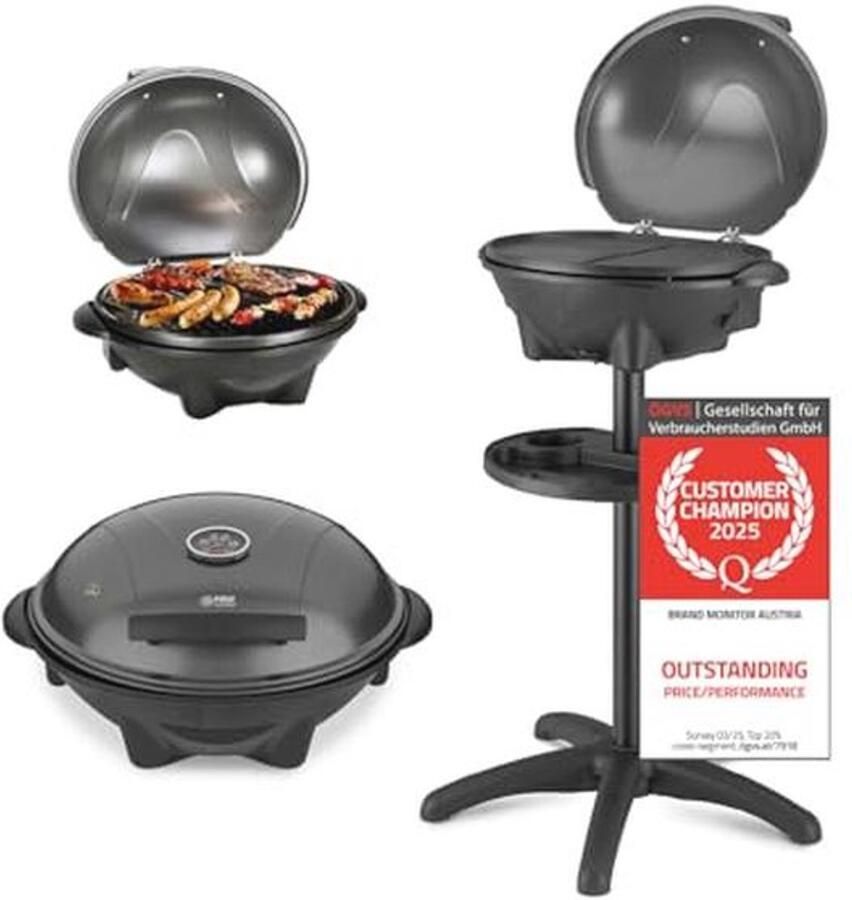 Elektrische 2 in 1 Tafelgrill en Standaard Barbecue 2400W Opvouwbare Grill voor Balkon en Terras met Deksel Thermometer en Opbergruimte