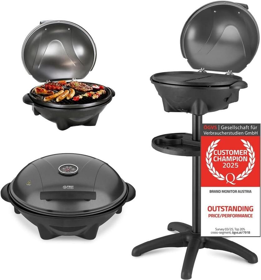 Elektrische 2 in 1 Tafelgrill en Standaard Barbecue 2400W Opvouwbare Grill voor Balkon en Terras met Deksel Thermometer en Opbergruimte