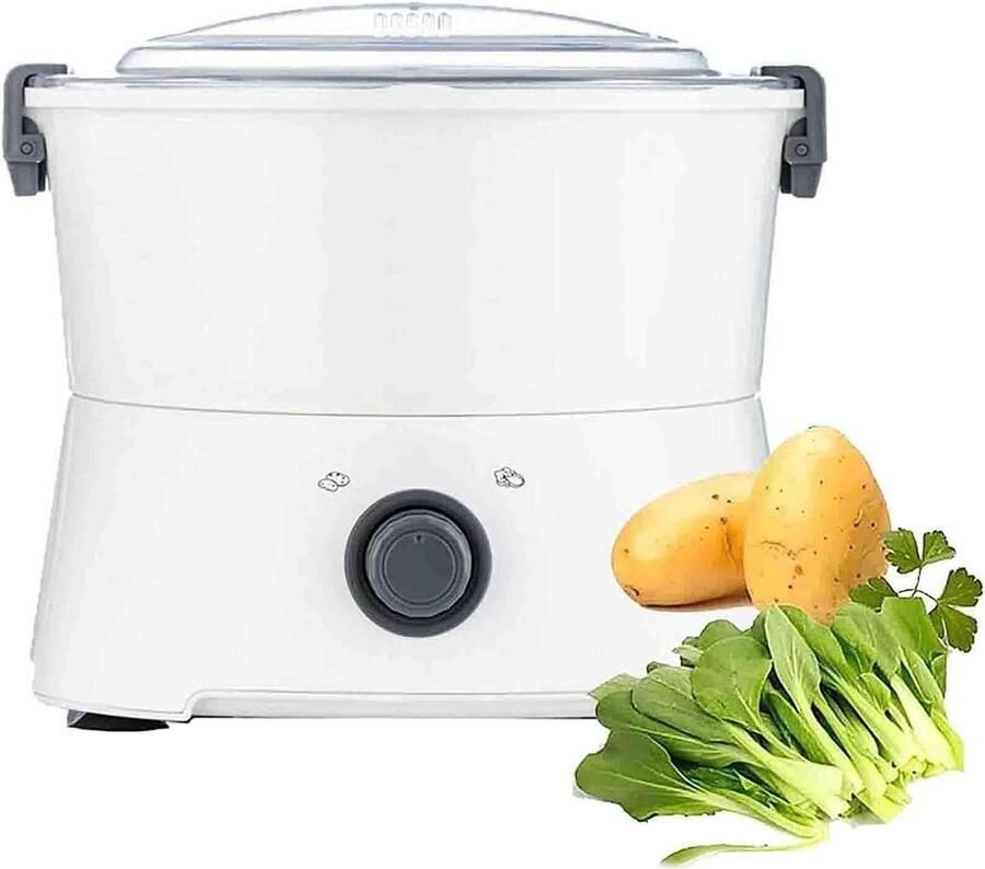 Elektrische Aardappelschiller Automatische Groenteschiller Snel Groenten Schillen 6 Roestvrijstalen Messen 1 kg Capaciteit Wit