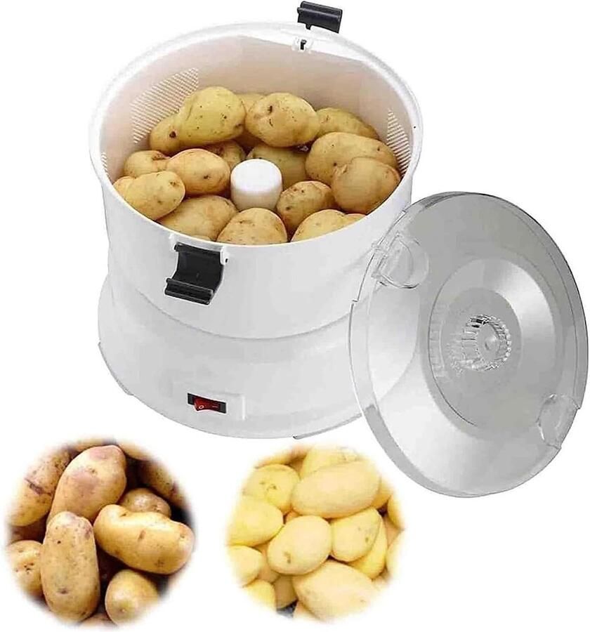 Elektrische Aardappelschiller Automatische Groenteschiller Snel Salade Bereiden Eén Druk Op De Knop 1 kg Capaciteit Wit