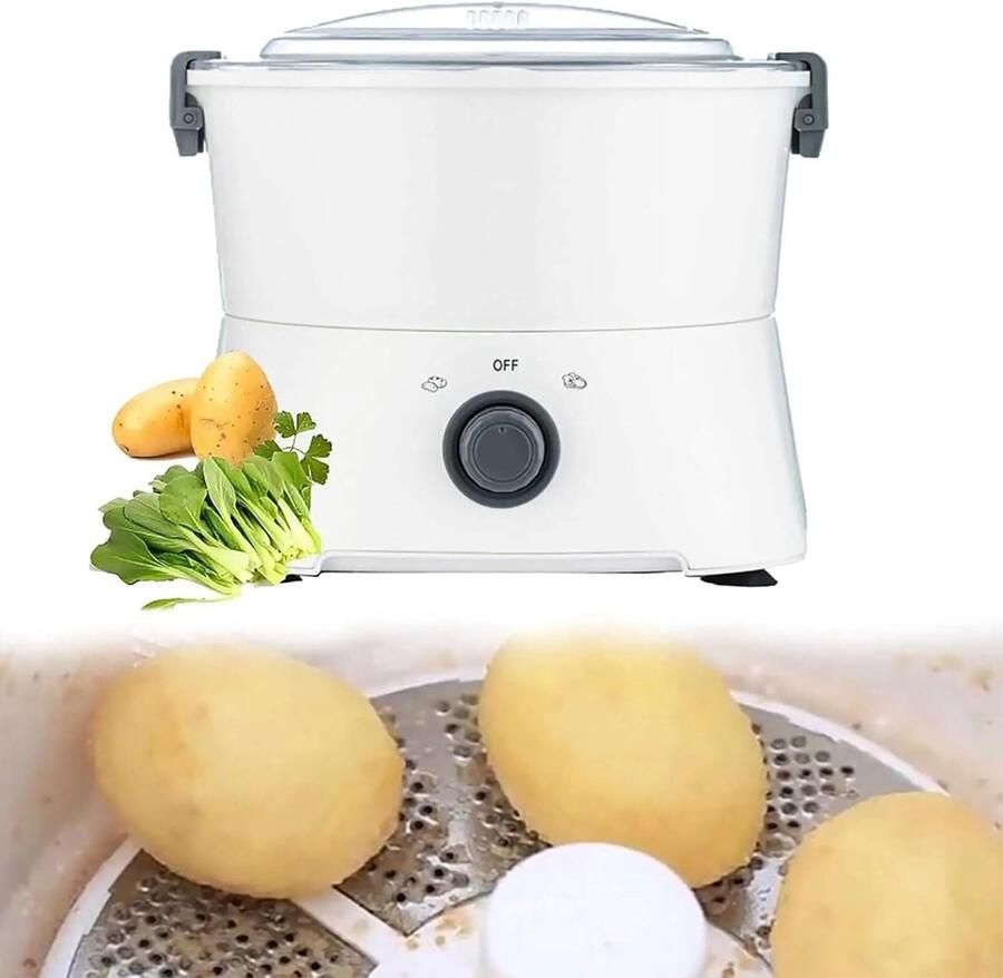 Elektrische Aardappelschiller Keukenmachine Snel Schillen One-Touch Bediening 28x24 cm Wit