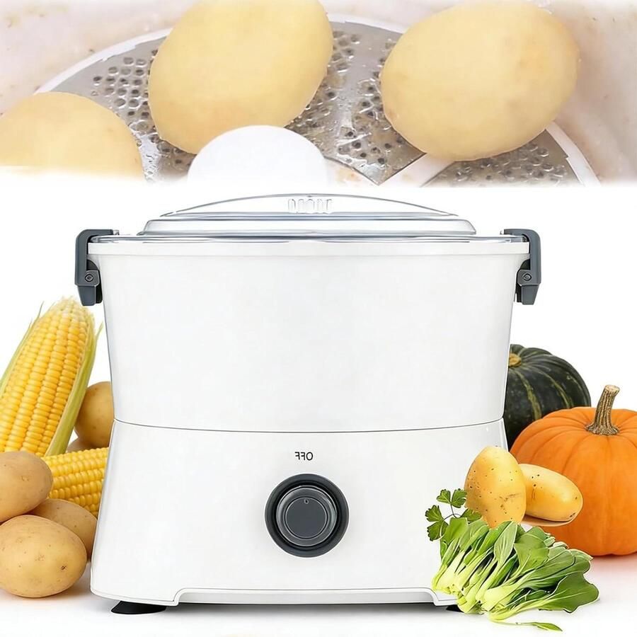 Elektrische Aardappelschiller Keukenmachine Snel Groenten Schillen Efficiënte Koeling 0.8 kg Capaciteit Wit