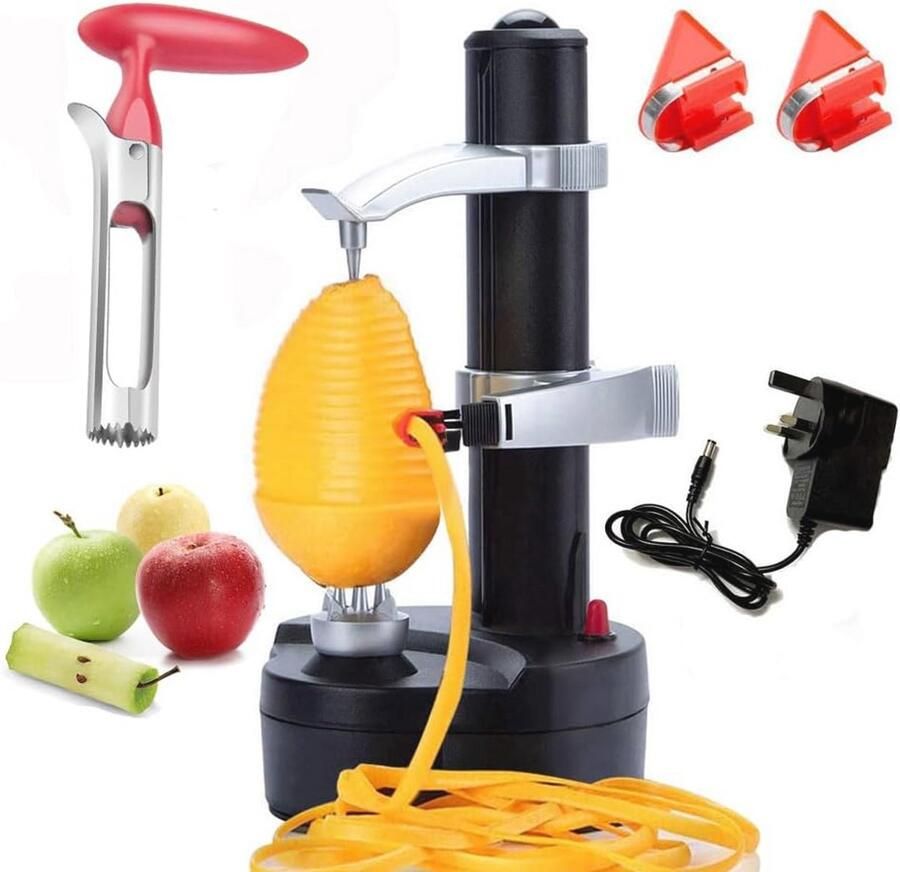 Elektrische aardappelschiller met extra messen en adapter – automatische keukenschiller voor groenten en fruit